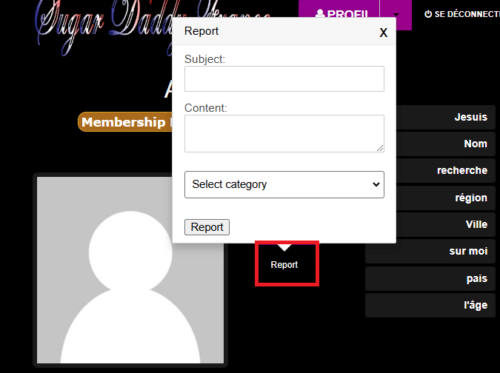 capture d'écran de la façon dont vous pouvez signaler un profil sur la plateforme.